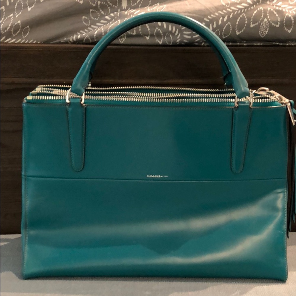 Authentic teal leather Coach handbag!